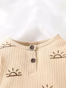 SHEIN Vintaside Kids 嬰兒男孩2件套太陽印花肋編連身衣 - 彩色 - 查看 5