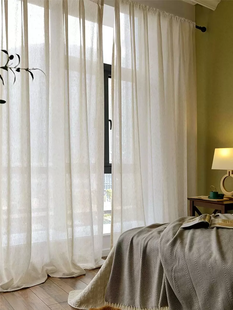 1 Pc Modern Plain Color Linen Sheer Curtain For Living Room/Bedroom Window Decor