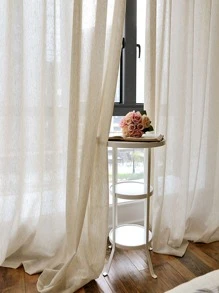 1 Pc Modern Plain Color Linen Sheer Curtain For Living Room/Bedroom Window Decor