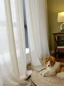 1 Pc Modern Plain Color Linen Sheer Curtain For Living Room/Bedroom Window Decor