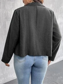 Calvaya Plus Lapel Neck Zip Up Jacket - Dark Grey - View 2