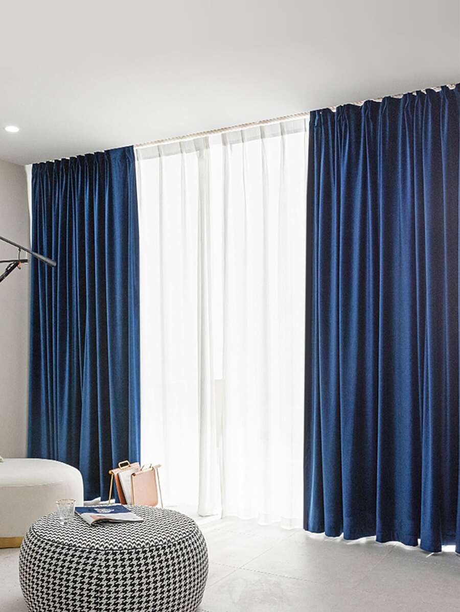 1入組意大利語絲絨華麗復古藍色裝飾窗簾,現代風格,完美適用於客廳,臥室,門和窗戶裝飾 - 寶藍色 - 查看 1