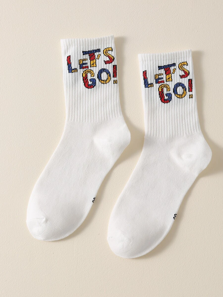 Slogan Graphic Crew Socks - Multicolor - View 1
