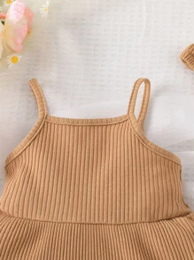 Baby Solid Cami Dress & Accessory Headband - Brown - View 3