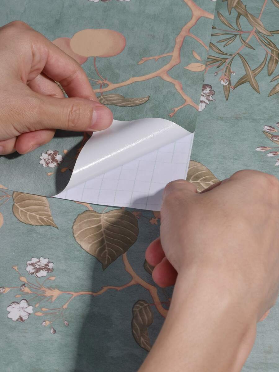 1 Roll Green Retro Floral & Leaf SelfAdhesive Wall Paper, 44.5cm X