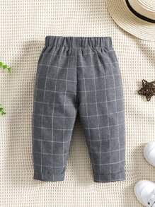 Baby Boy Grid Print Trousers - Dark Grey - View 2