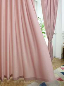 1pc Soft And Smooth Pink Window Curtain In Simple Style, Made Of Polyester, Suitable For Decorating Living Room And Bedroom Windows - Dusty Pink - View 3