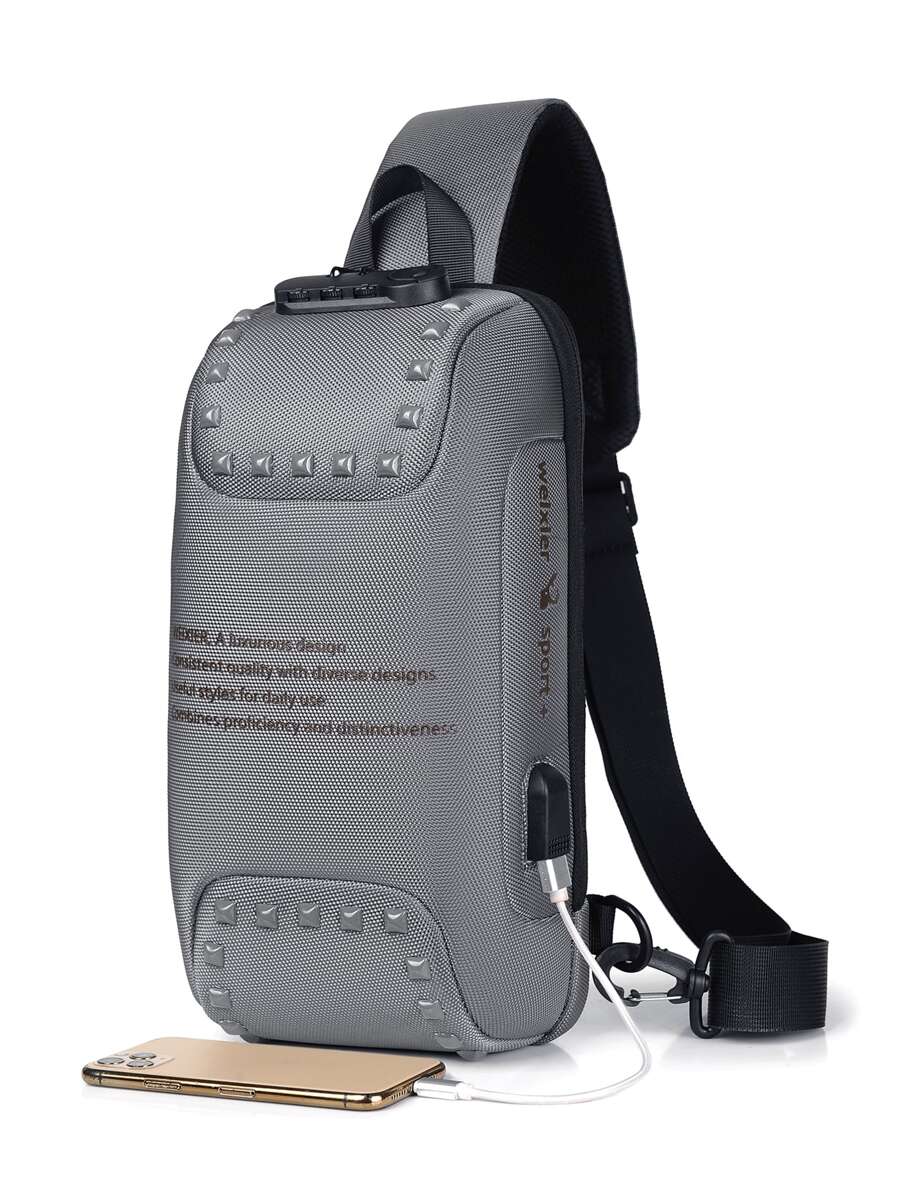 WEIXIER Mini Men Slogan Graphic Sling Bag Chest Bag - Grey - View 1