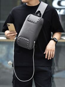 WEIXIER Mini Men Slogan Graphic Sling Bag Chest Bag - Grey - View 2