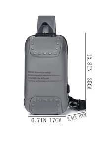 WEIXIER Mini Men Slogan Graphic Sling Bag Chest Bag - Grey - View 5