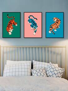 3入組老虎印花無框畫海報禮品適用於墻面裝飾 - 彩色 - 查看 5