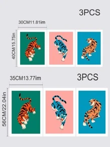 3入組老虎印花無框畫海報禮品適用於墻面裝飾 - 彩色 - 查看 8