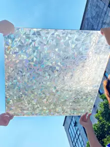 1卷彩色隐私窗膜，彩虹效果防紫外线静电吸附窗贴，适用于家居装饰，宽度可选11.84/17.53/19.68英寸 - 無色 - 查看 3