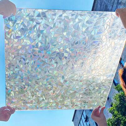  1 Rulo Renkli Gizlilik Pencere Filmi, Gökkuşağı Efektli Anti-UV Statik Yapışkanlı Pencere Çıkartması, Ev Dekorasyonu İçin Uygun, 11,84/17,53/19,68 İnç Genişliğinde