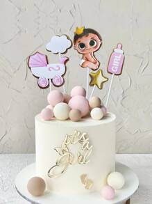 5pcs Feeding Bottle & Figure Design Cake Topper - Pink - View 2
