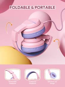 JMMO Wireless Headphones,Kids Headphones With Microphone,40mm Drivers 85/94dB Volume Control Foldable & Durable For School Online Courses & Voice Calls,Gaming Headphone,Holiday Gift Gifts,Must-Haves For Autumn And Winter - Pink - View 6