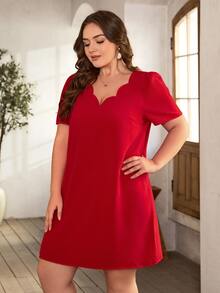 SHEIN Clasi Vestido túnico ribete en abanico de manga farol - Rojo - Ver 5
