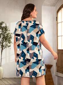 SHEIN Clasi Vestido con estampado geométrico de manga murciélago - Multicolor - Ver 2