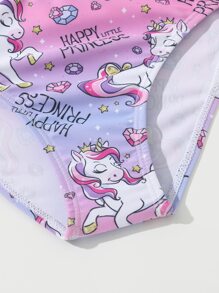 年轻女孩卡通图形蝴蝶结前比基尼套装夏日海滩 - 紫色 - 查看 4