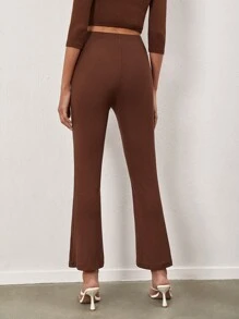 SHEIN BASICS Cotton Solid Flare Leg Trousers - Coffee Brown - View 2