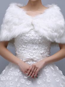 Faux Pearl Decor Fuzzy Wedding Wrap - White - View 1
