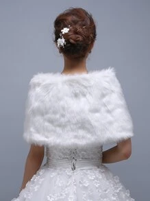 Faux Pearl Decor Fuzzy Wedding Wrap - White - View 2