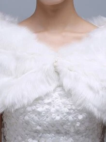 Faux Pearl Decor Fuzzy Wedding Wrap - White - View 3
