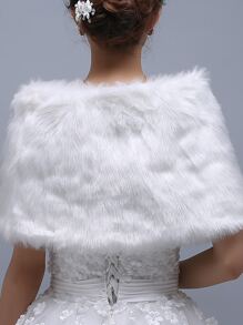 Faux Pearl Decor Fuzzy Wedding Wrap - White - View 4