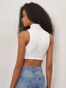 SHEIN BASICS High Neck Solid Tank Crop Top - White - View 2