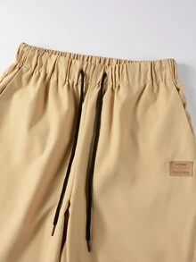 Manfinity Hypemode Men Letter Patched Drawstring Hooded Shirt & Trousers Without Tee - Khaki - View 5