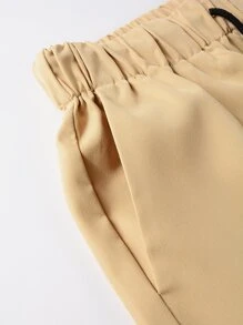 Manfinity Hypemode Men Letter Patched Drawstring Hooded Shirt & Trousers Without Tee - Khaki - View 6