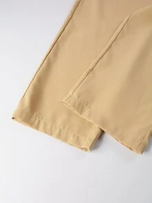 Manfinity Hypemode Men Letter Patched Drawstring Hooded Shirt & Trousers Without Tee - Khaki - View 7