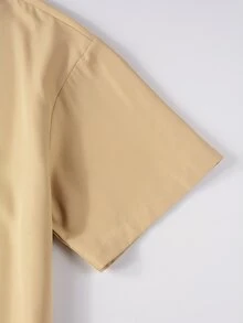 Manfinity Hypemode Men Letter Patched Drawstring Hooded Shirt & Trousers Without Tee - Khaki - View 8