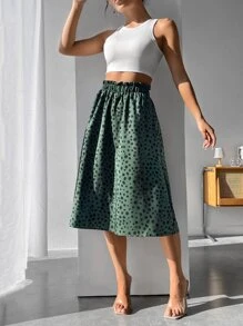 SHEIN PETITE Allover Print Paperbag Waist Skirt Midi Skirt - Green - View 5
