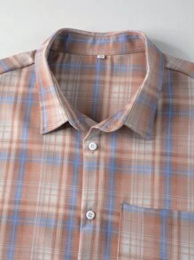Manfinity Men Plaid Print Drop Shoulder Shirt - Pink - View 6