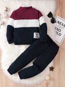 Toddler Boys Colourblock Mock Neck Sweatshirt & Joggers - Multicolor - View 1