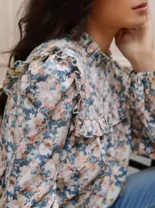 Poéselle Blusa con estampado floral cuello de volante - Multicolor - Ver 3