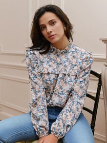 Poéselle Blusa con estampado floral cuello de volante - Multicolor - Ver 4