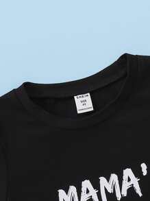 SHEIN Young Boy Heart & Letter Graphic Tee & Shorts - Black - View 5