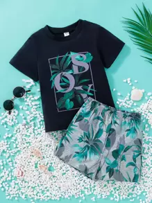 Toddler Boys Tropical Print Tee & Shorts - Multicolor - View 1