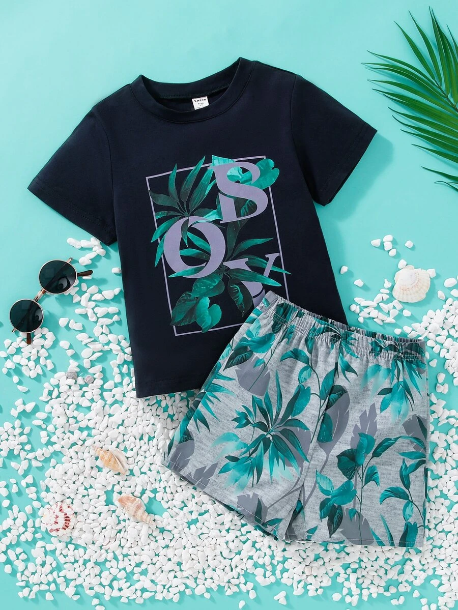 Toddler Boys Tropical Print Tee & Shorts - Multicolor - View 1