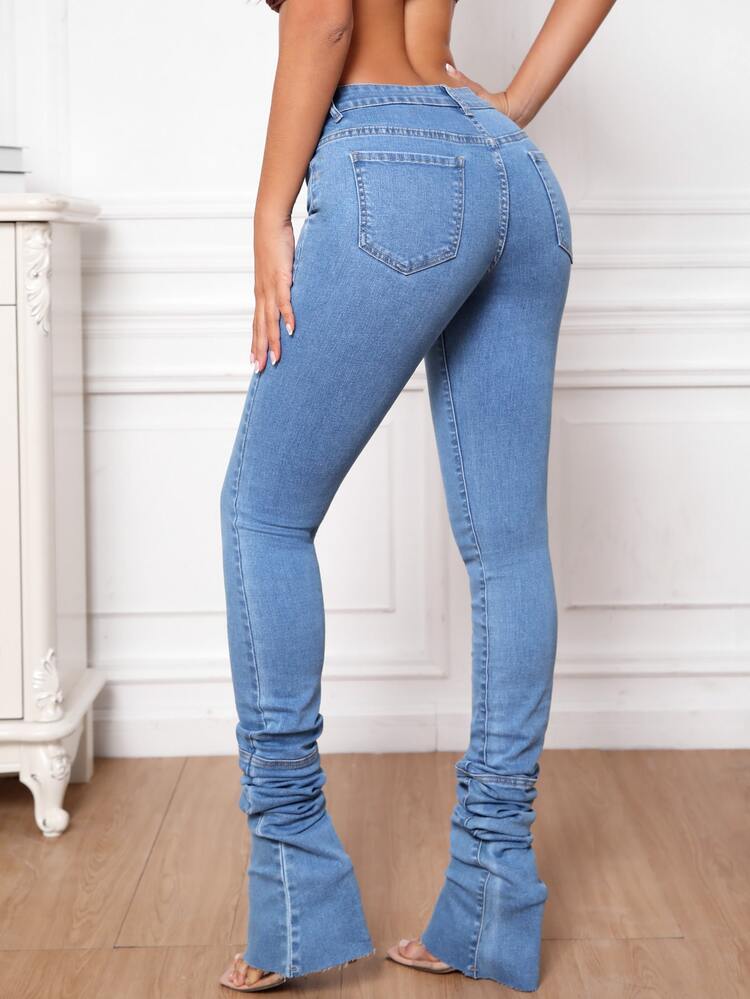 SHEIN Tall 高腰褶皺牛仔褲 - 藍色 - 查看 2