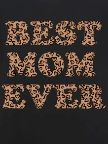 SHEIN LUNE Camiseta de leopardo & con estampado de letra - Negro - Ver 6