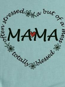 SHEIN LUNE Heart And Letter Graphic Tee - Cadet Blue - View 4