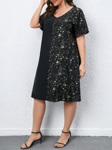 SHEIN LUNE 大碼星空圖案直筒連衣裙