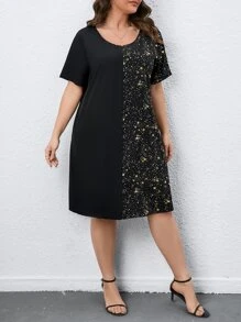 SHEIN LUNE 大碼星空圖案直筒連衣裙