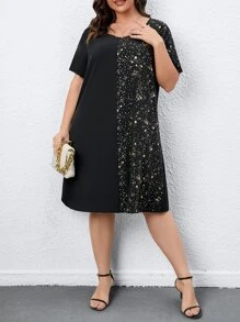 SHEIN LUNE 大碼星空圖案直筒連衣裙