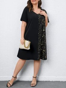 SHEIN LUNE 大碼星空圖案直筒連衣裙