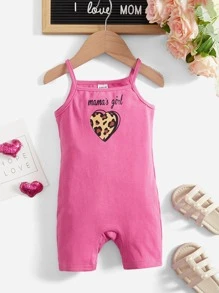 SHEIN Baby Heart & Slogan Graphic Cami Romper - Pink - View 1