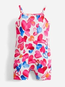 SHEIN Baby Heart Print Cami Romper - Multicolor - View 2